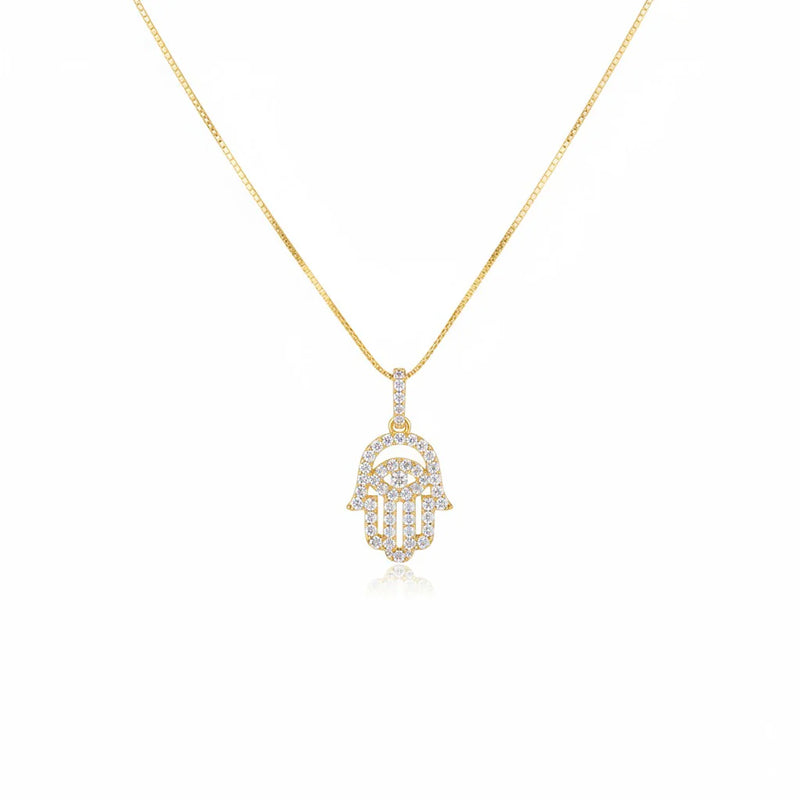 COLLAR PLATA L MANO HAMSA CIRCONIAS 45+5CM