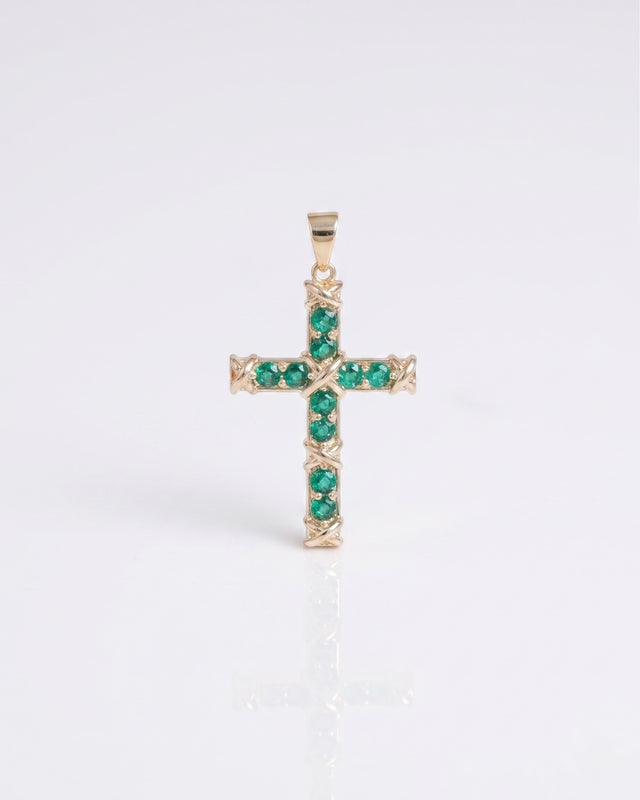 DIJE CRUZ PUNTOS VERDE ESMERALDA 3CM