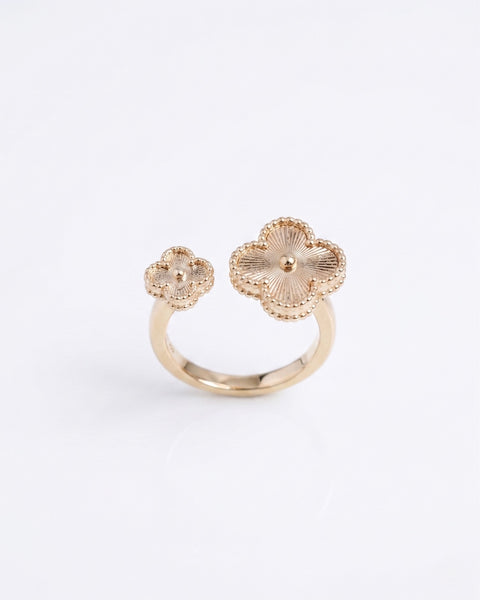 ANILLO DOBLE TREBOL AJUSTABLE DIAMANTADO