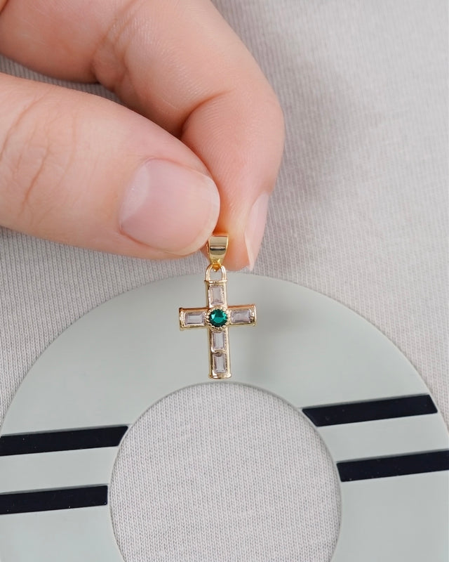DIJE CRUZ ROLEX PIEDRAS PUNTO VERDE ESMERALDA 1.7CM