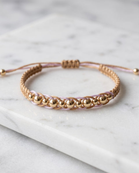 BRAZALETE TRENZA 3MM-4MM BEIGE-ROSADO