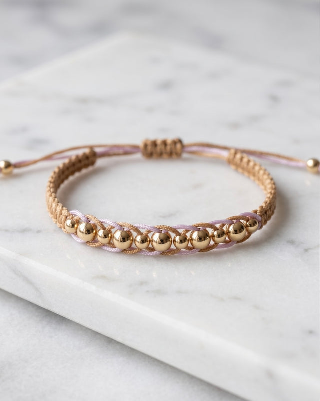 BRAZALETE TRENZA 3MM-4MM BEIGE-ROSADO