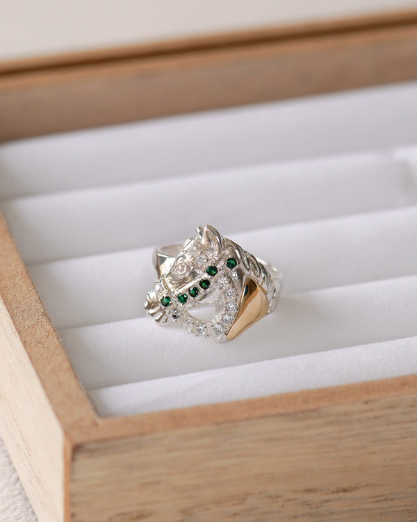 ANILLO CABALLO 2 TONOS PLATA T9