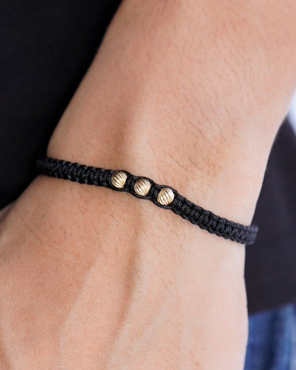 BRAZALETE TRES BALINES DIAMANTADO MACRAME NEGRO