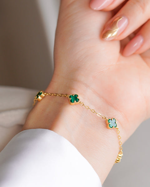 PULSERA TREBOL GOLD VERDE ESM PLATA-ORO