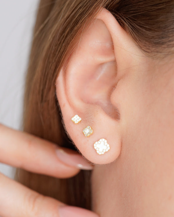 SET ARETES TRÉBOL GLOW BLANCO PLATA- ORO (3 PARES DE ARETES)