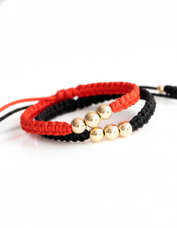 SET BRAZALETE TRES BALINES 6MM ROJO Y NEGRO