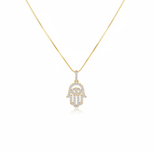 COLLAR PLATA L MANO HAMSA CIRCONIAS 45+5CM