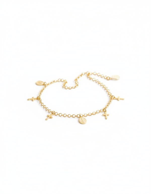 TOBILLERA VIRGEN CON CRUZ 25CM