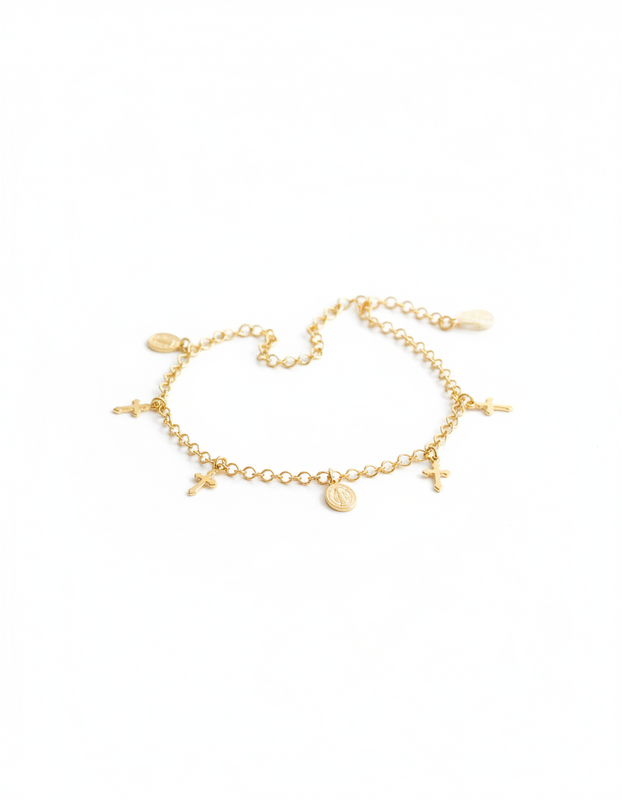 TOBILLERA VIRGEN CON CRUZ 25CM