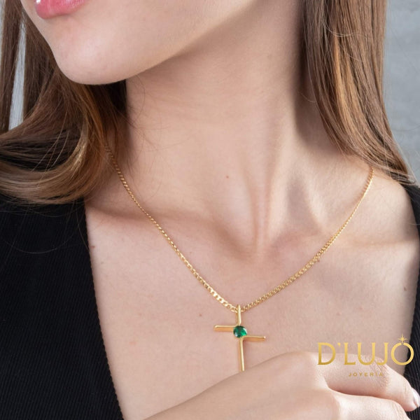 Dije Cruz con circonia cristal o verde dlujo-joyeria