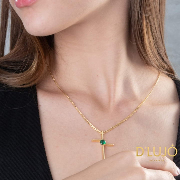Dije Cruz con circonia cristal o verde dlujo-joyeria