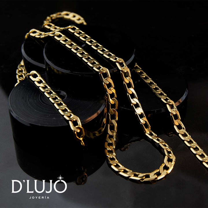 Cadena cubana plana diamantada 5mm 65cm dlujo-joyeria