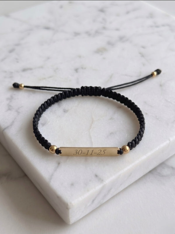 BRAZALETE TEJIDO 4MM NEGRO PLACA BARRA