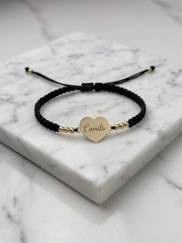 BRAZALETE TEJIDO NEGRA 3MM CON PLACA CORAZON