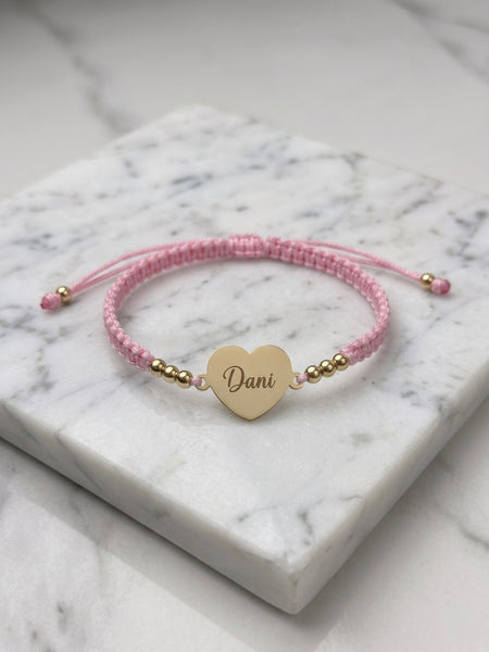 BRAZALETE TEJIDO ROSADA 3MM CON PLACA CORAZON